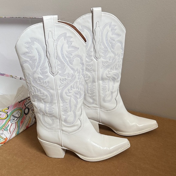 Jeffrey Campbell White Embroidered Heeled Boots